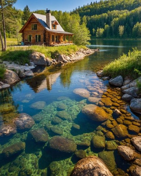 Log Cabin Log Cabin Vibes, Log Cabin On Lake, Log Structures, Cosy Cabin, Farm Cabin, Alaska Mountains, Lay Low, River Cabin, Fantasy Rooms