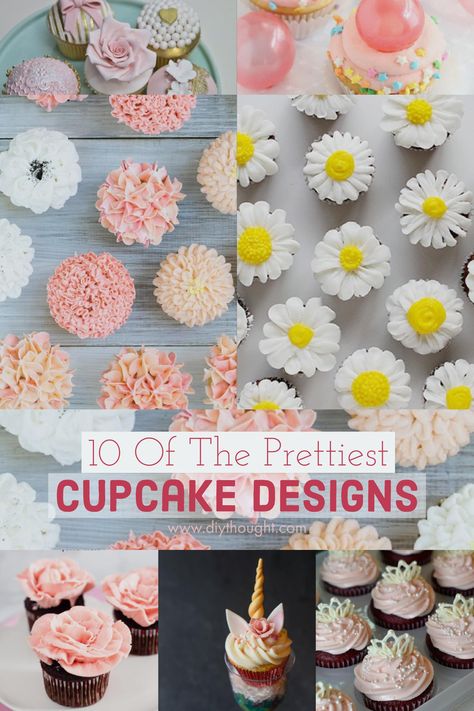 Trendy Cupcakes Ideas, School Cupcakes Ideas, Decorating Mini Cupcakes, Easy Cupcake Decorating Ideas Simple, Pretty Cupcakes Ideas Birthday, Flower Decorated Cupcakes, Girly Cupcakes Birthday, Floral Cupcake Ideas, Decorated Cupcakes Ideas