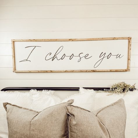 "I choose you 💓 Free shipping in the continental U.S. White background with dark charcoal lettering and your choice of frame color. (to change the background or lettering color, put a note in the comment section at checkout) Available in 6 sizes: Shelf size - 7.5\" x 25.5\" x 1.5\" Twin size - 10.5\" x 37.5\" x 1.5\" Queen size - 13.5\" x 49.5\" x 1.5\" Queen Lg - 17.5\" x 49.5\" x 1.5\" King size - 13.5\" x 66\" x 1.5\" King Lg - 17.5\" x 61.5\" x 1.5\" (give or take half an inch on all dimens Music Corner, Random Products, Beach Bungalow, Over The Bed, I Choose You, Pinterest Ideas, Above Bed, Florida Beach, Bedroom Refresh