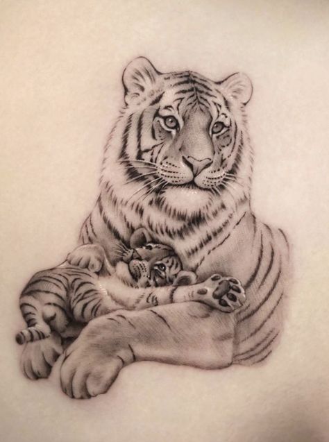 Mom And Baby Animal Tattoo, Tiger And Cubs Tattoo, Lion Tiger Tattoo, Tiger Cub Tattoo, Tiger Art Drawing, Tattoos Fish, Tattoo Fishing, Tattoos Birds, Fishing Tattoos