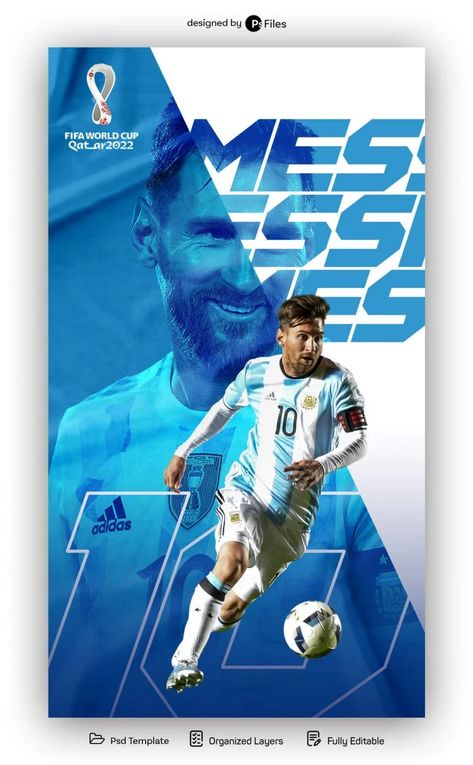 World Cup Argentina Lionel Messi Social Media Poster Design PSD Free Soccer Social Media Design, Messi Poster Graphic Design, Psd Free Photoshop Templates, World Cup Poster Design, Sport Social Media Design, Sports Social Media Design, Sport Poster Design Ideas, Messi Design, Football Poster Design