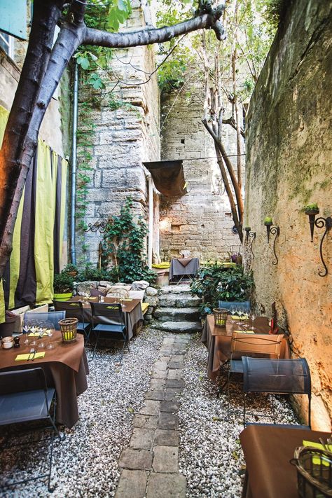 The secret side of the South of France Uzes France, Garden Cafe, Stone Walls, France Photos, Provence France, Hospitality Design, Cafe Design, South Of France, France Travel