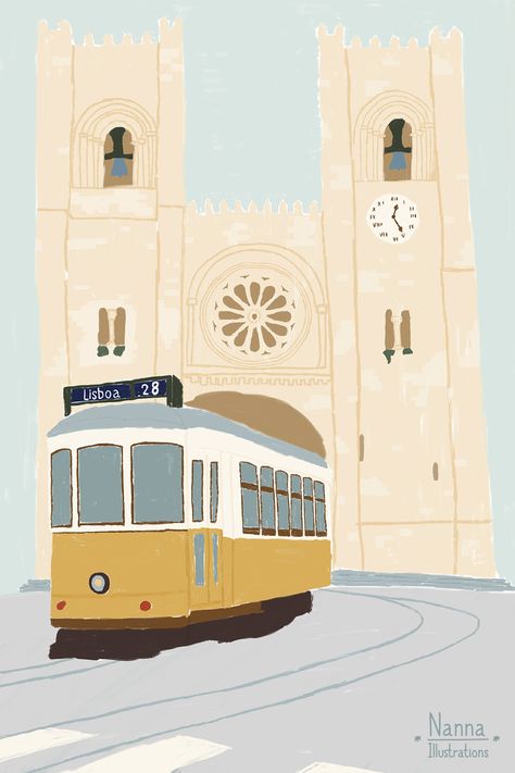 Lisbon in the city that I choose to call home 7 year ago with no regrets. A very sunny capital with great food and wine. Tram 28 ou "Elétrico 28" as we say in Portuguese is a iconic symbol of the city. Lisbon Illustration, Portugal Drawing, Assouline Prints, Lisbon Poster, Lisbon Tram, Itinerary Ideas, Portugal Lisbon, Cell Cover, Poster Travel