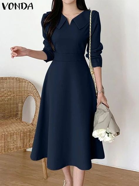 Long Casual Dresses With Sleeves, Midi For Women, Office Frocks For Women, Fashionable Office Outfits, Modest Bodycon Dress, A Line Dress Casual Classy, Office Dress Design, Modest Dresses Casual Classy, Office Casual Outfits Women