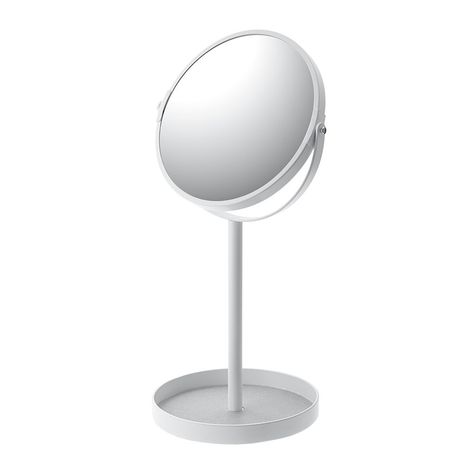 Update your bathroom with this cosmetic mirror from Yamazaki. Sleek in design, it comes complete with a built-in tray for storing your everyday accessories. White Vanity Mirror, Mini Mirror, Double Sided Mirror, My Vanity, Wishlist 2022, Bedroom Vanity, White Vanity, Cosmetic Mirror, Simple Aesthetic