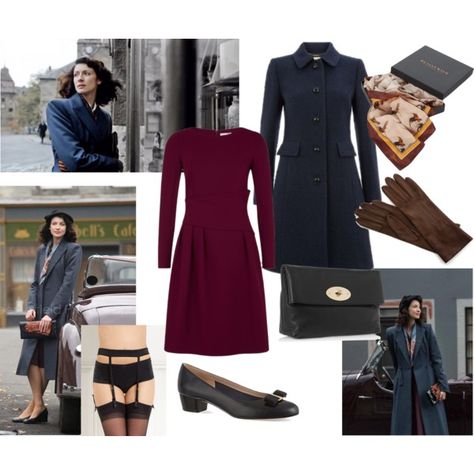 Outlander 1945 by iiivyy on Polyvore featuring Salvatore Ferragamo, Mulberry… Outlander Inspired Outfits, Outlander Outfits, 1950 Outfits, Outlander Style, Academia Aesthetic Outfit, Librarian Style, 1940s Outfits, Lime Cake, Everyday Cosplay