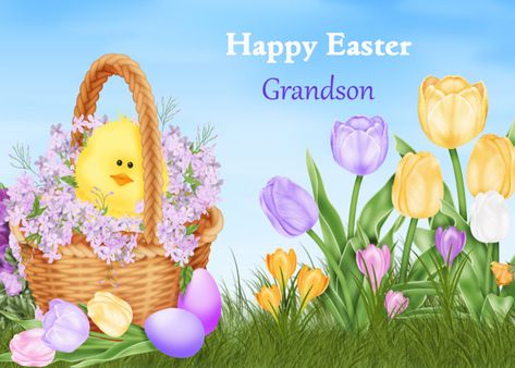 Happy Easter Grandson, basket tulips, chick card #Ad , #Sponsored, #Grandson, #Easter, #Happy, #basket Happy Basket, Easter Happy, Free Ecards, Wish You The Best, Baby Chicks, Easter Cards, Birthday Fun, Happy Easter, Abstract Design