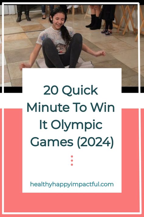 Girl laughing while playing a floor game. Text reads: "20 Quick Minute To Win It Olympic Games (2024)". Indoor Olympic Games For Adults, Party Olympic Games, Office Olympics Games, Office Olympic Games Ideas, Olympic Games For Adults, Winter Olympics Party, Sports Team Building Activities, Games For College Students, Olympic Party Games