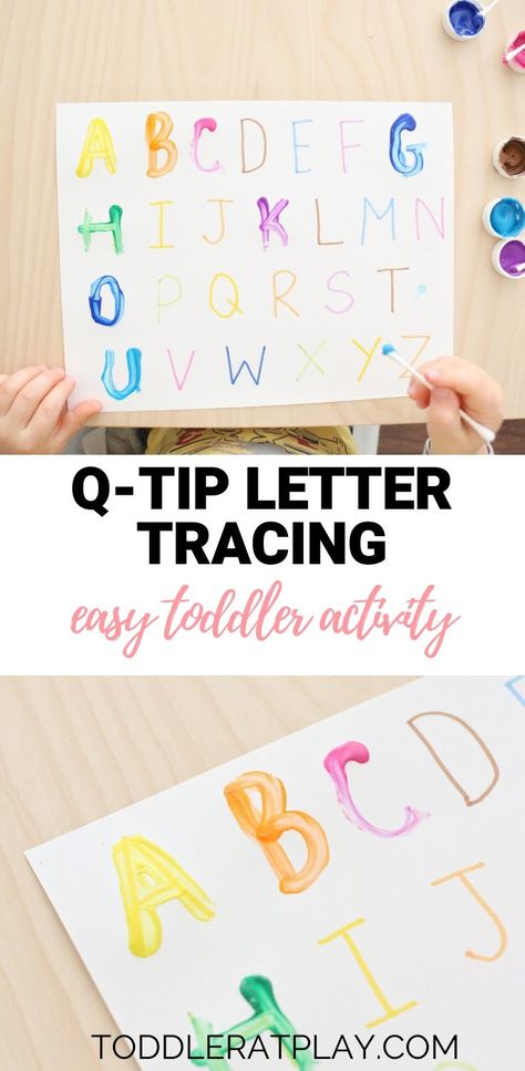 Q-tip Letter Tracing Activity - Toddler at Play Letter Play, Abc Activities Preschool, Tracing Activity, Easy Toddler Activities, Abc Activities, Letters Of The Alphabet, Letter Tracing, Learning Abc, Alphabet Activities Preschool