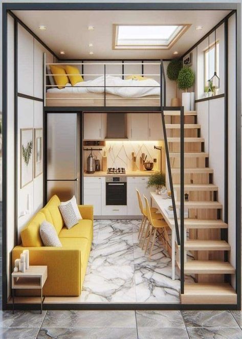 (1) Facebook Mezzanine House Design, Small Apartment Plans, Mezzanine Bedroom, Tiny House Inspiration, Studio Living, Apartment Plans, Loft House, Small Apartment, Apartment Design