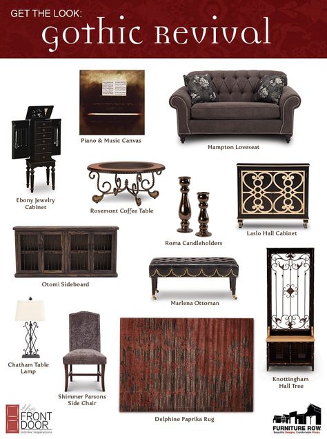 GET THE LOOK: GOTHIC REVIVAL Gothic Revival Decor, Gothic Revival Interior, Gothic Revival Furniture, Cottage Goth, Gothic Living Room, Spanish Home Decor, Hall Cabinet, Marcus Garvey, Moody Interiors