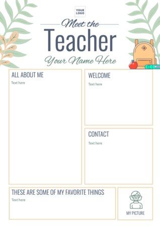 Edit free Meet the Teacher templates to print Teacher Templates Free, Free Meet The Teacher Template Editable Preschool, Meet Your Teacher Template Free, Meet The Teacher Template Editable Free, Free Meet The Teacher Template, Fall Classroom Decorations Ideas, Meet Your Teacher, Caterpillar Preschool, Teacher Documentation