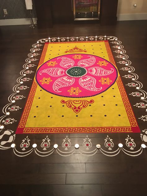 Rangoli Designs Laxmi Puja, Tulasi Pot Designs Painting, Artistic Rangoli, Diwali Special Rangoli Design, Lakshmi Puja, Krishna Jayanthi, Ganesh Rangoli, Laxmi Puja, Temple Decoration