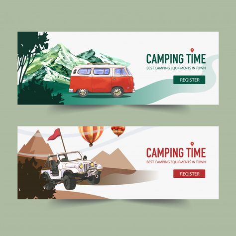 Camping Banner, Tree Mountain, Car Banner, Mountain Camping, Free Banner, Car Vector, Tree Logos, Mountain Designs, Winter Camping