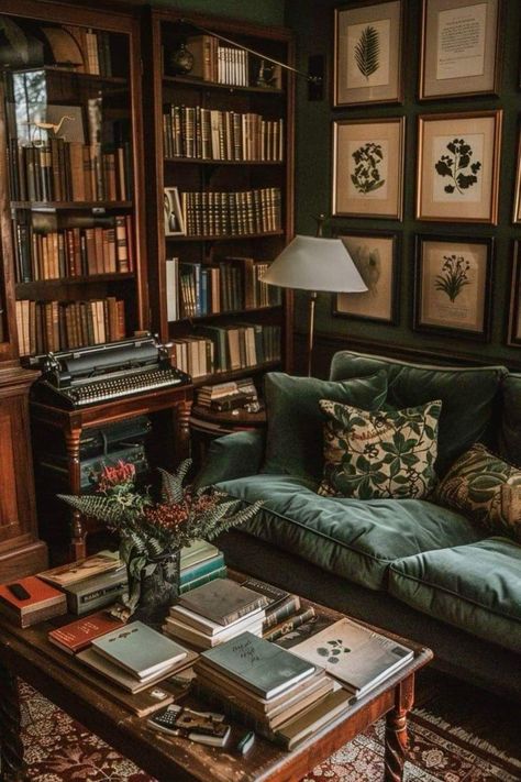 Old Interior Aesthetic, Dark Living Room Aesthetic Cozy, Dark Academia Aesthetic Home Interior, Cozy Old House Interior, European Dark Academia, Dark Aesthetic Library Room, Nicholas Fairford Uk, Vintage Academia Aesthetic Room, Office Ideas Dark Academia