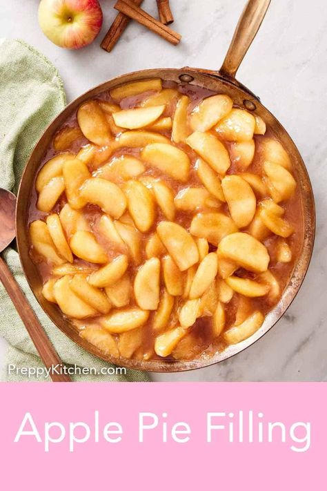 Homemade apple pie filling is quick, easy, and loaded with flavor from fresh apples and cinnamon. You’ll never use canned pie filling again! Use it in pies or as a topping for oats, ice cream, waffles, and more. Apple Pie Recipe Filling, Canned Pie Filling, Granny Smith Apple Pie, Easy Apple Pie Filling, Apple Pie Filling Recipe, Baileys Dessert, Perfect Pie Crust Recipe, Making Apple Pie, Apple Pie Filling Recipes