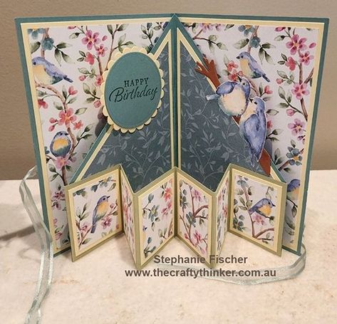 #concertinapopupcard, #thecraftythinker, #stephaniefischer, #stampinupdemonstrator, #funfold, #flightandairy, #concertinapopupcard Tarjetas Pop Up, Fancy Fold Card Tutorials, Card Making Templates, Gatefold Cards, Interactive Cards, Shaped Cards, Elegant Cards, Fold Cards, Up Book