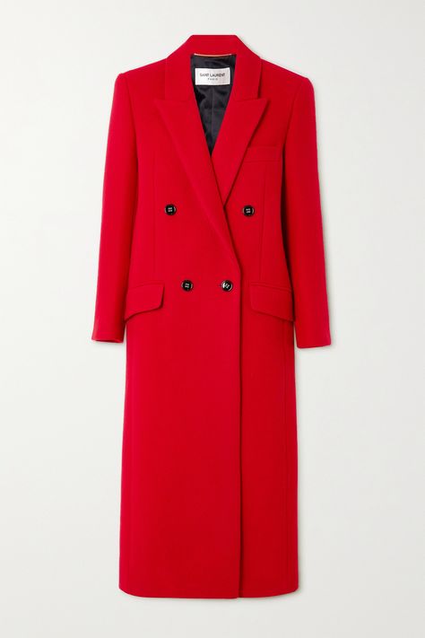 Saint Laurent Pumps, Red Long Coat, Saint Laurent Tote, Red Coat, Prince William And Kate, Wool Blend Coat, Black Pumps, Long Coat, Net A Porter