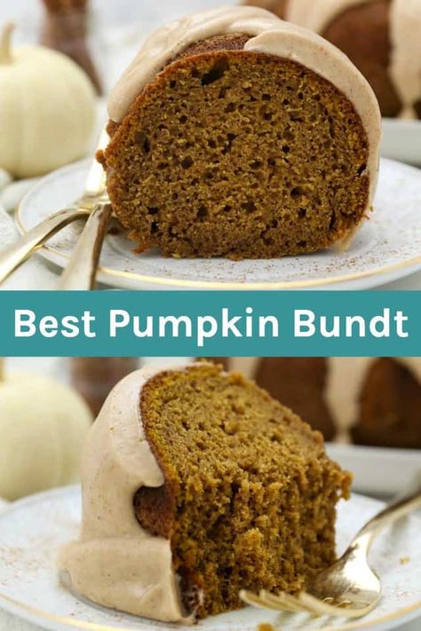 This Moist Pumpkin Bundt Cake is a homemade pumpkin cake covered in the brown butter maple glaze. #pumpkincake #brownbutterglaze #pumpkincakerecipe #easypumpkincake Brown Butter Frosting Recipe, Brown Butter Glaze, Pumpkin Bundt Cake Recipes, Pumpkin Cake Easy, Easy Bundt Cake Recipes, Pumpkin Bundt, Butter Glaze, Apple Coffee Cakes, Pumpkin Bundt Cake