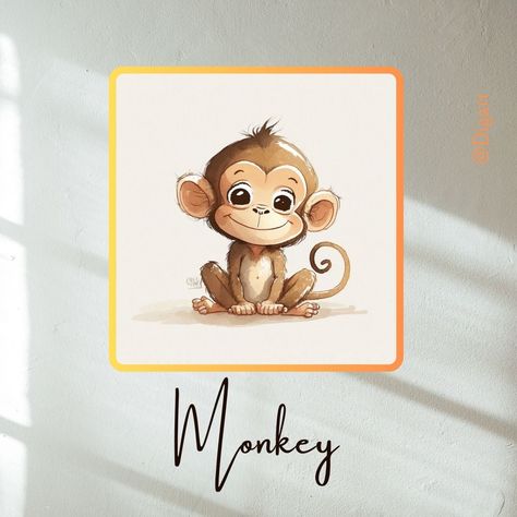 Baby Monkey Drawing, Cute Monkey Drawing, Monkey Nails, Animal Love Quotes, World Map Mural, Monkey Nursery, Monkey Drawing, Safari Baby Animals, Monkey Tattoos