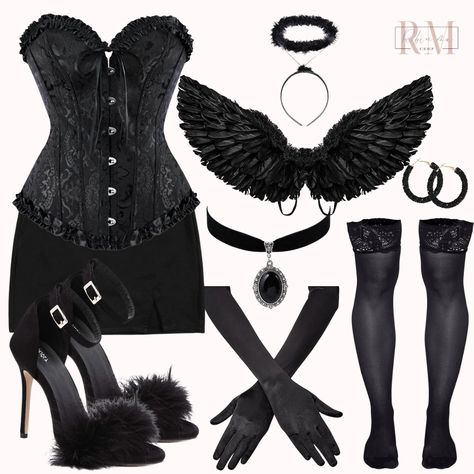 Halloween costume using this corset which you can also use anytime of the year is definitely a game-changer! Giving you a bewitching black angel inspo. All of these are from Amazon 🖤 Click the link to shop this look! Black Lace Halloween Costume, Black Fallen Angel Costume, Fallen Angel Makeup Look, Dark Angel Outfit, Fallen Angel Cosplay, Black Angel Costume Halloween, Black Angel Halloween, Halloween Costumes Black Corset, Dark Angel Halloween