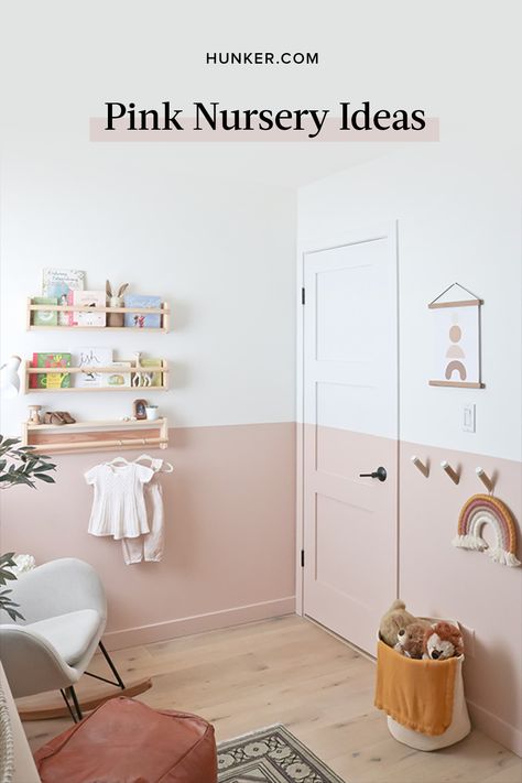 From dusty rose to bright fuschia and graphic patterns, there's a shade and application of pink for everyone. Not all of them equal that traditional "girly" look, either. Here are eight baby nursery ideas that will leave you feeling tickled pink. #hunkerhome #nursery #pinknursery #pinknurseryideas #nurseryideas Baby Room Boy, Apartemen Studio, Modern Baby Nursery, Nursery Reveal, Girl Nursery Room, Baby Room Design, Nursery Baby Room, Toddler Bedrooms, Pink Nursery