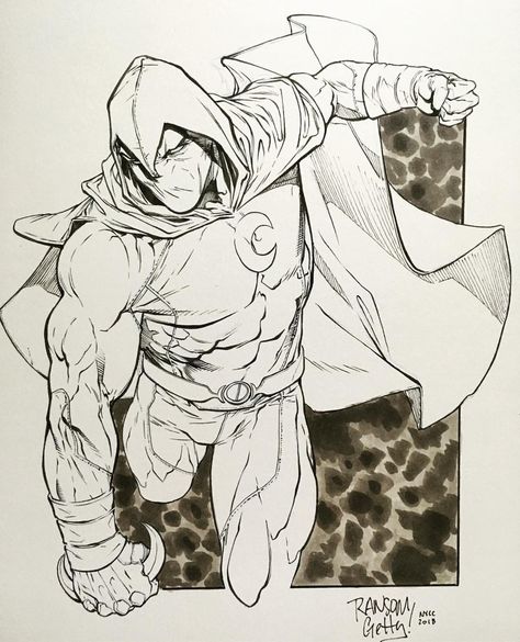 Moon Knight by Ransom Getty #comics #nycc2018 #inktober2018 #ink #inking #marvelcomics #marvel #moonknight #ransomgetty Moonknight Drawing Pencil, Moon Knight Dibujo, Moon Knight Sketch, Knight Sketch, Sketch Board, Terror Art, Marvel Drawings, Comic Style Art, Comic Drawing