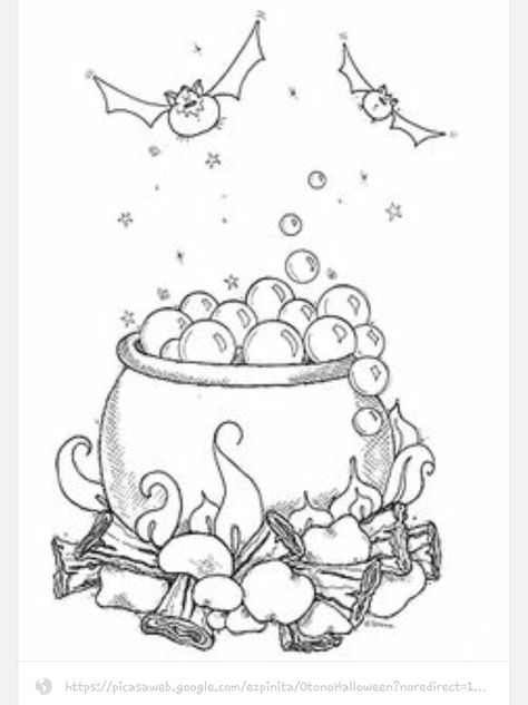 Cauldron Witches Caldron, Moldes Halloween, Bubbling Cauldron, Carte Halloween, Coloring Page Printable, Magnolia Stamps, Coloring Page Ideas, Halloween Embroidery, Halloween Drawings