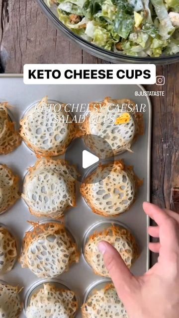 Clean Keto Fam 💚 on Instagram: "Repost from @ keto.besties.snacks on instagram💕 ・・・ KETO CHEESY CAESAR SALAD CUPS! 🧀😋 by @justataste   LOW CARB, EASY TO MAKE!😋 YOU SHOULD TRY! ♥️ IT’S SOO YUMMY! 😋   Swap the serving bowl for a crispy cheese cup made with @crackerbarrelcheese!😋   This easy, cheesy upgrade stars Cracker Barrel Vermont Sharp White Cheddar that’s finely shredded, piled into mounds, and BAKED at 350°F until melted and golden brown around the edges.  All that’s left to do is drape the melted cheese onto an inverted muffin pan and let it crisp up.   The rich, bold flavor of Cracker Barrel Cheese is the perfect way to elevate any recipe. This easy but impressive hack allows you to create the ultimate edible serving vessel for salads, dips, charcuterie and more.😋   Don’t fo Caesar Salad Cups, Keto Charcuterie Board, Keto Charcuterie, Salad Cups, Clean Keto, Keto Side, Low Carb Easy, Crispy Cheese, Keto Cheese