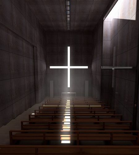 I like the look of the light going through- maybe to spell out letters Church of Light by Tadao Ando Church Of Light, Modern Church, Tadao Ando, Sacred Architecture, Church Interior, Religious Architecture, Church Architecture, Church Design, Space Architecture