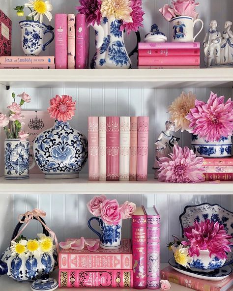 16 Beautiful Bookshelves Guaranteed To Give You Serious Envy Bologna, Bookshelves, Shelves, Books, Flowers, Pink, Blue, Instagram