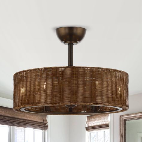 24" Rustic 3-Blade Rattan Cage Ceiling Fan Chandelier with Remote - Bed Bath & Beyond - 36369131 Cage Ceiling Fan, Tropical Ceiling Fans, Fan Chandelier, Caged Ceiling Fan, Rattan Chandelier, Bronze Fixtures, Farmhouse Ceiling Fan, Cage Chandelier, Chandelier Fan