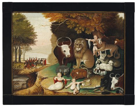 Edward Hicks, Ephrata Cloister, Paintings 19th Century, Peaceable Kingdom, Elementary Art Lesson Plans, Isaiah 11, William Penn, Folk Art Paintings, Show Piece