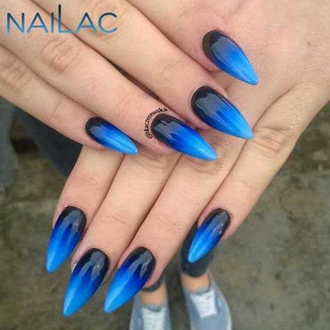 Nail Art Ombre Glitter, Ambre Nails, Nail Designs Easy Diy, Blue Stiletto Nails, Black Ombre Nails, Oval Nails Designs, Blue Ombre Nails, Blue Gel Nails, Red Acrylic Nails