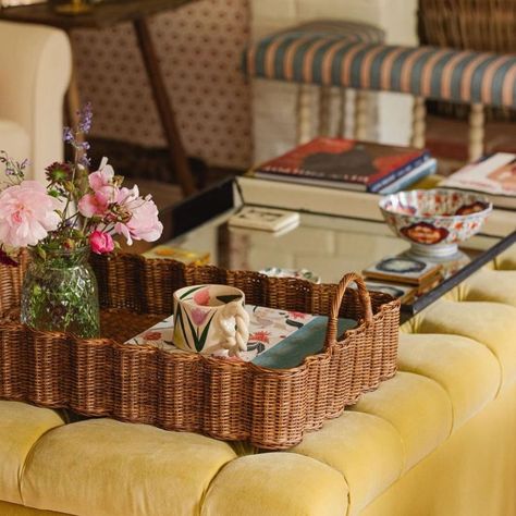 Serve in style! Our Rattan Wavy Tray is the perfect decorative accessory for any home. #RattanTray #TraditionalLivingRoom #ClassicHomeDecor #VintageCharm #ElegantLiving #TimelessInteriors #RattanDecor #CozyLivingRoom #LivingRoomInspo #HeritageStyle #RusticElegance #AntiqueAesthetic #TraditionalDecor #LivingRoomGoals #HomeDecorInspiration Shelf Hanger, Antique Aesthetic, Rattan Tray, Wavy Design, Timeless Interiors, Tray Styling, Living Room Goals, Classic Home Decor, Side Table With Storage