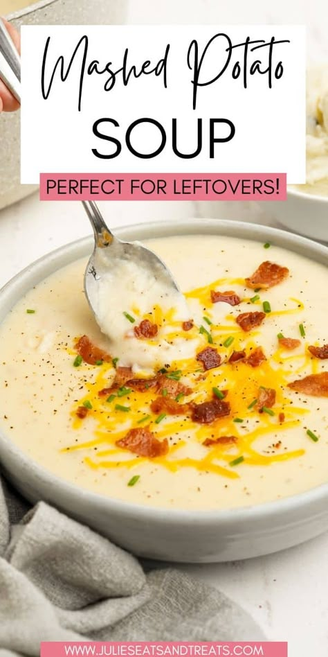 Leftover Mashed Potato Soup, Leftover Mashed Potatoes Soup, Mashed Potato Soup, Crockpot Mashed Potatoes, Soup For Dinner, Leftover Potatoes, Easy Mashed Potatoes, Potato Soup Easy, Loaded Potato Soup