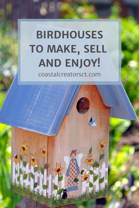 Birdhouses are functional but they can also be decorative. You can paint, embellishment, add silk flowers, and even dollhouse shingles to the roof to decorate your birdhouse. Birdhouses are also popular selling items for crafters and business owners Bird House Decorating Ideas Wood, How To Decorate A Birdhouse, Birdhouse Painting Ideas Easy Wood, Homemade Birdhouses Ideas, How To Paint A Birdhouse, Painting Birdhouses Ideas Simple Wood, Painting Bird Houses Ideas, Wooden Bird Houses Painted, Antique Chair Decor