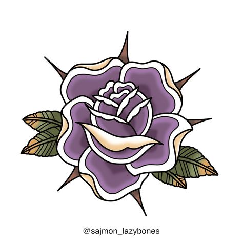 Purple American Traditional Tattoo, American Traditional Rose Tattoo Design, 3 Roses Tattoo, Rose Tattoo Flash, Purple Rose Tattoo, American Traditional Rose, Tattoo Flash Traditional, Traditional Rose Tattoo, Traditional Tiger Tattoo