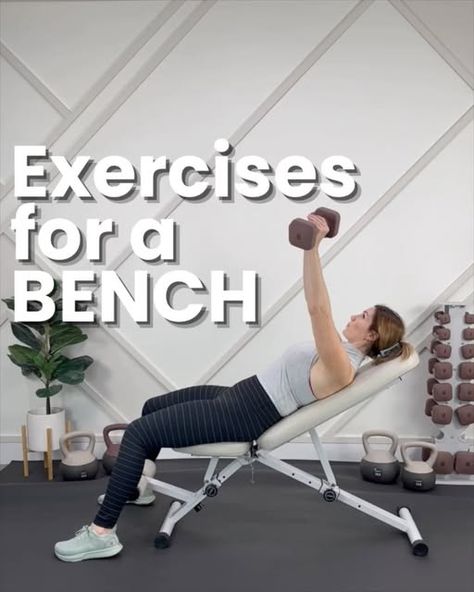 Whitney Houlin || fitness • home workouts on Instagram: "12 exercises to do on a fitness bench! (And you can use this as a full body workout!) 

By using the incline and decline features of the bench, we can work the muscles in both lengthened and shortened positions. This can help promote muscle growth because it provides a new stimuli for our muscles as they adapt to what we have been doing- basically it’s a new way to challenge them! 

And it can offer more support in various exercises like a lat row or split squat so we can have optimal form. 

📌
To use this as a workout: do 8-10 of each exercise, 2 rounds! 

My bench is from @wegym_fit and is the most comfortable one I’ve used! Stay tuned for an awesome Black Friday sale too! 
.
.
#fullbodyworkout #workoutroutine #workout #homeworkou Bench Exercises For Women, Bench Workout, Fitness Home, Split Squat, Home Workouts, Muscle Growth, A Workout, Body Workout, Friday Sale