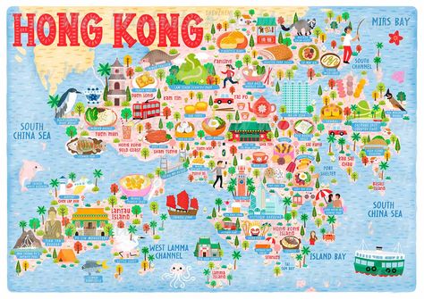 Hong Kong Poster, Hong Kong Print, Hong Kong Map, Hong Kong Art, Illustrated Maps, Christmas In Australia, Map Projects, Travel Collage, Asia Map