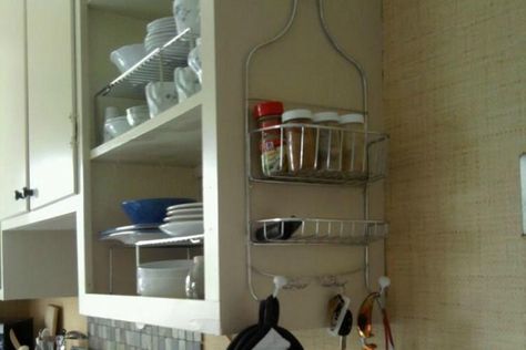 Shower Caddy Ideas, Shower Caddies, Bottle Caddy, Inexpensive Art, Hair Tool Organizer, Crazy Houses, Shower Rack, Kitchen Spice Racks, Crazy House