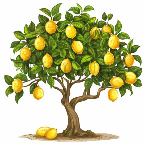 Lemon Tree Illustration, Lemon Tree Art, Tree Clipart, Tree Images, Tree Illustration, Lemon Tree, Art Cards, Tree Art, Nursery Art