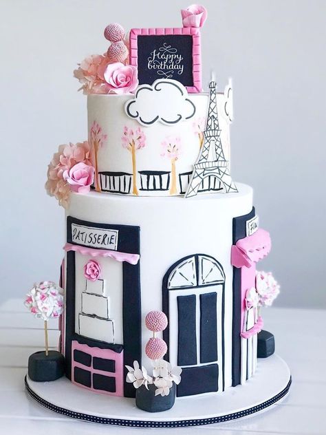 Paris Birthday Cakes, Parisian Cake, Whimsical Cakes, Parisian Birthday Party, New York Cake, Paris Themed Cakes, Paris Birthday Theme, Fondant Cake Tutorial, Paris Themed Birthday Party