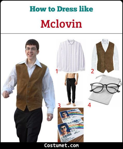 Creative Men Costumes, Things To Dress Up As For Halloween, Halloween Costume Ideas Men 2024, Men Last Minute Halloween Costumes, Last Minute Male Halloween Costumes, Superbad Halloween Costume, Easy Men’s Costume, Mclovin Halloween Costume, Simple Costume Ideas Men