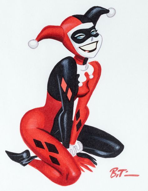 Image of Bruce Timm Harley Quinn Illustration Original Art (undated).... | Lot #94005 | Heritage Auctions Bruce Timm, A Drawing, Catwoman, Harley Quinn, Red And Black, Queen, Red, Black, Art