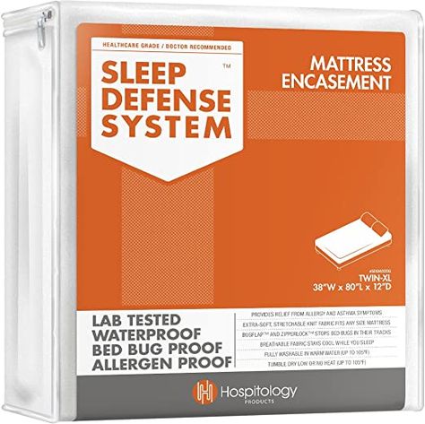 HOSPITOLOGY PRODUCTS Sleep Defense System - Zippered Mattress Encasement - Twin XL - Hypoallergenic - Waterproof - Bed Bug & Dust Mite Proof - Stretchable - Standard 12" Depth - 38" W x 80" L Mattress Encasement, Bed Bug, Sleep Mattress, Mattress Pads, Bed Bugs, Garden Bedding, Best Mattress, Dust Mites, Mattress Covers