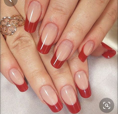 Red Tip Nails, Nail Tip Designs, French Tip Nail Designs, Red Acrylic Nails, Vintage Nails, Red Nail Designs, Round Nails, Xmas Nails, Minimalist Nails