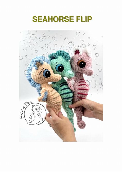 seahorse flip crochet pattern Mermaid Crochet Pattern Free, Crochet Seahorse, Seahorse Crochet, Crocheted Shark Pattern, Mermaid Crochet Pattern, Crochet Shark, Spool Knitting, Animals Crochet, Shark Pattern