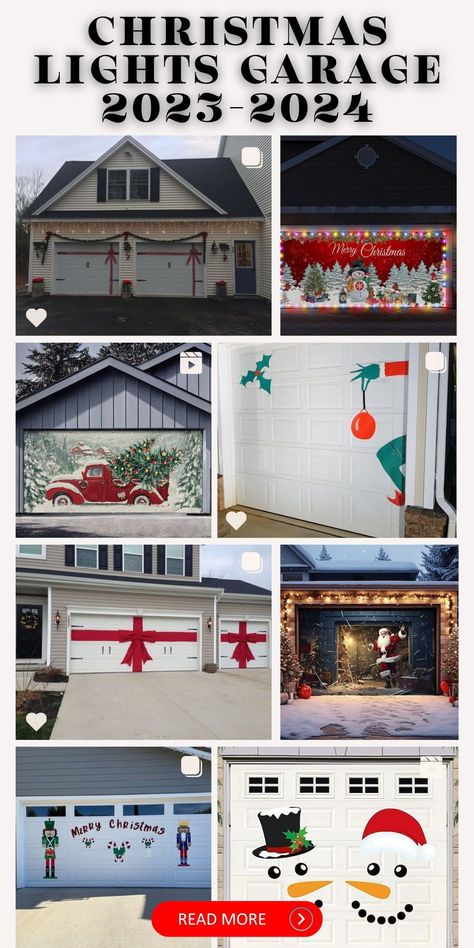 Transform your garage into a celestial masterpiece by adorning it with lights. Embrace the beauty of simplicity by wrapping lights around the structure, allowing your garage to shine like a beacon of festive joy. Front Garage Christmas Decor, Garland Garage Door, Decorating Garage For Christmas, Diy Christmas Garage Door Decoration, Wreath Over Garage Door, Christmas Garland Garage Door, Garage Lights Christmas Decor, Christmas Decor For Garage Door, Outdoor Christmas Wreaths On Garage Lights