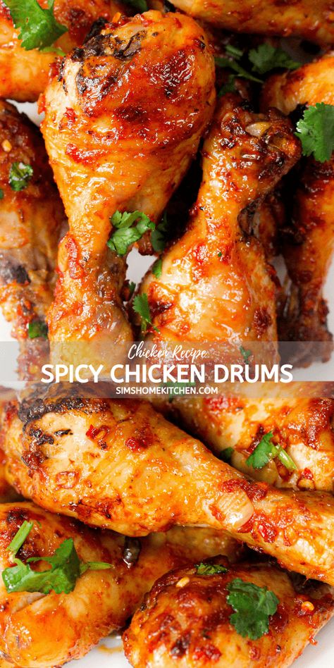 Drumsticks Sides Dishes, Spicy Chicken Leg Recipes, Chicken Drumstick Recipes Oven, Chicken Drumstick Marinade, Chicken Drumsticks Oven, Spicy Chicken Drumsticks, Sims Home, Spicy Baked Chicken, Black Color Hairstyles